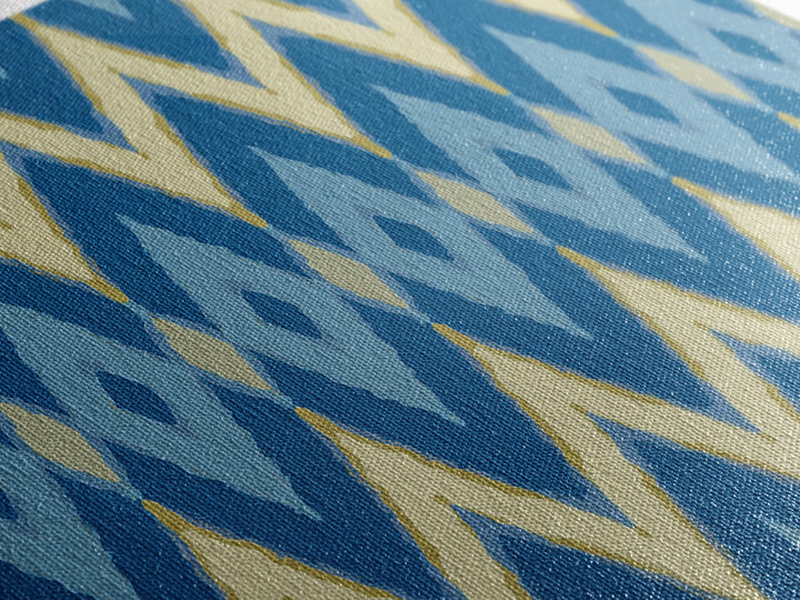 Blue Gold Ikat Chevron Diamond Wall Art, Scandinavian Modern Geometric Print, Mid Century Decor For Bedroom Living Room Home