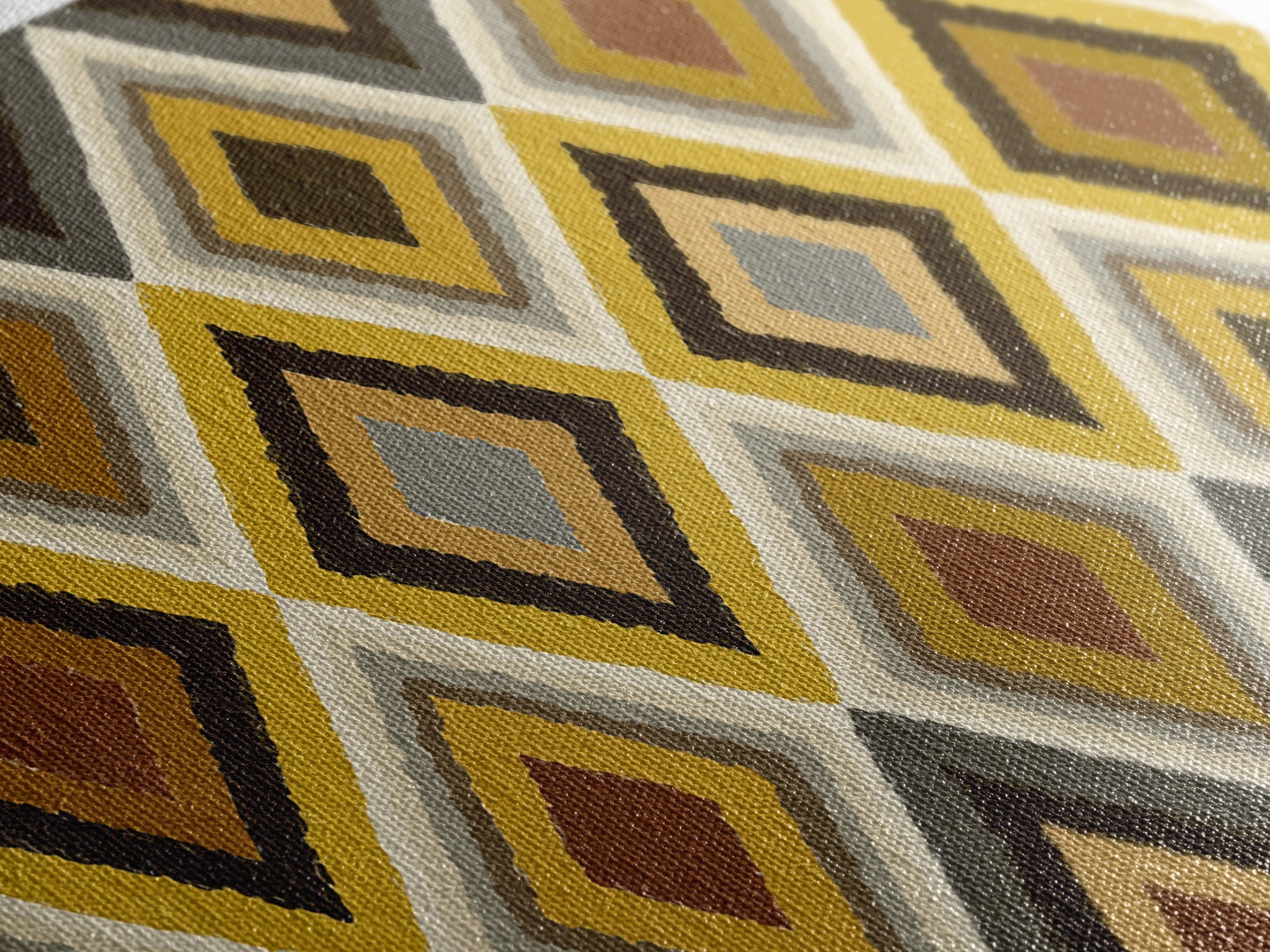 Brown Gold Gray Retro Diamond Pattern Canvas Print, Mid Century Modern Wall Art, Geometric MCM Decor For Living Room Office
