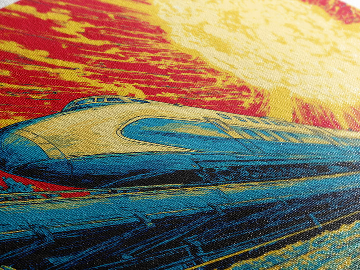 Streamlined Bullet Train Canvas Print, Blazing Solar Sky Poster, Retro Sci Fi Travel Art, Midcentury Modern Wall Decor, MCM