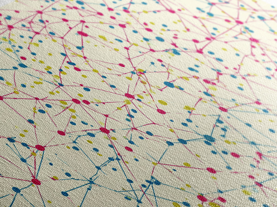Pink Teal Yellow Connected Dot Pattern Canvas Print, Midcentury Modern Abstract Wall Art, Colorful Geometric Home Office Decor