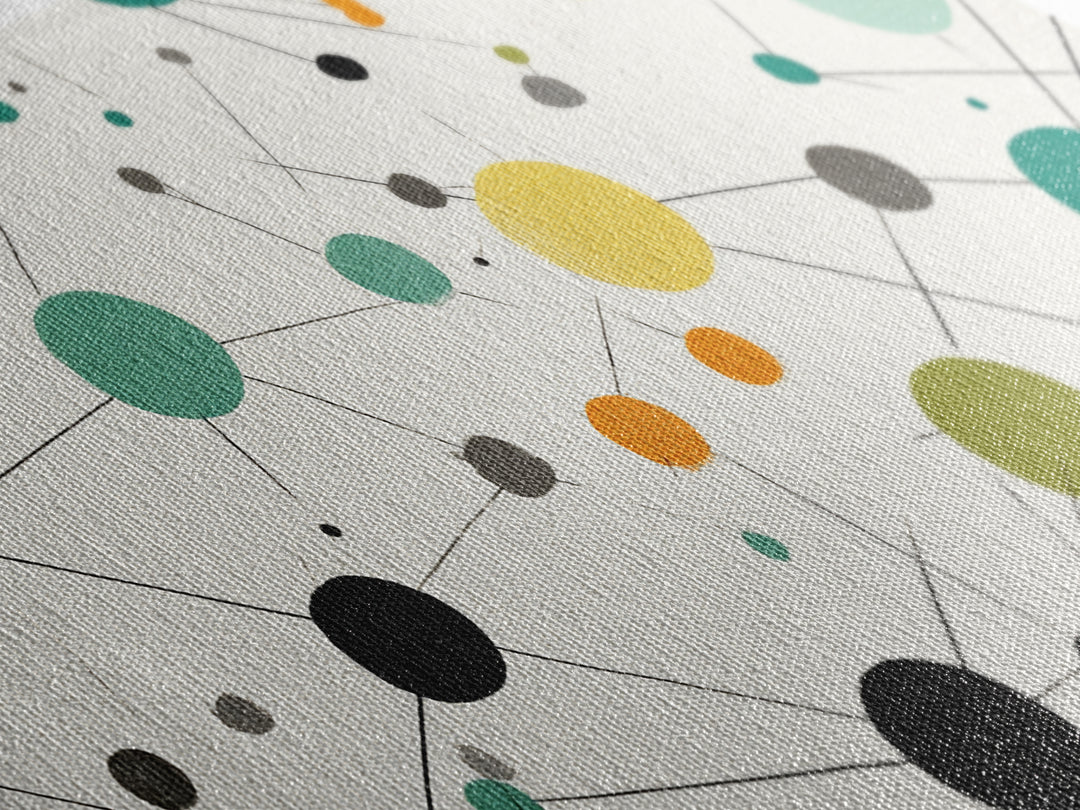 Teal Yellow Orange Atomic Circles Framed Canvas Print, Midcentury Modern Wall Art, Geometric Abstract Office And Home Decor