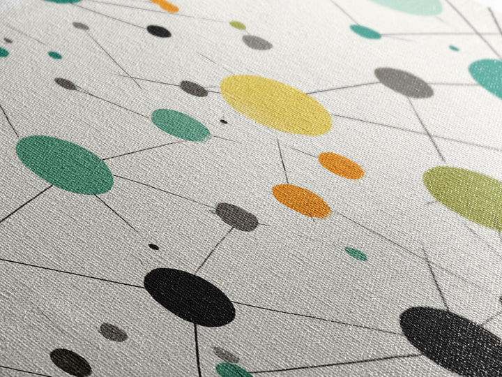 Teal Yellow Orange Atomic Circles Framed Canvas Print, Midcentury Modern Wall Art, Geometric Abstract Office And Home Decor
