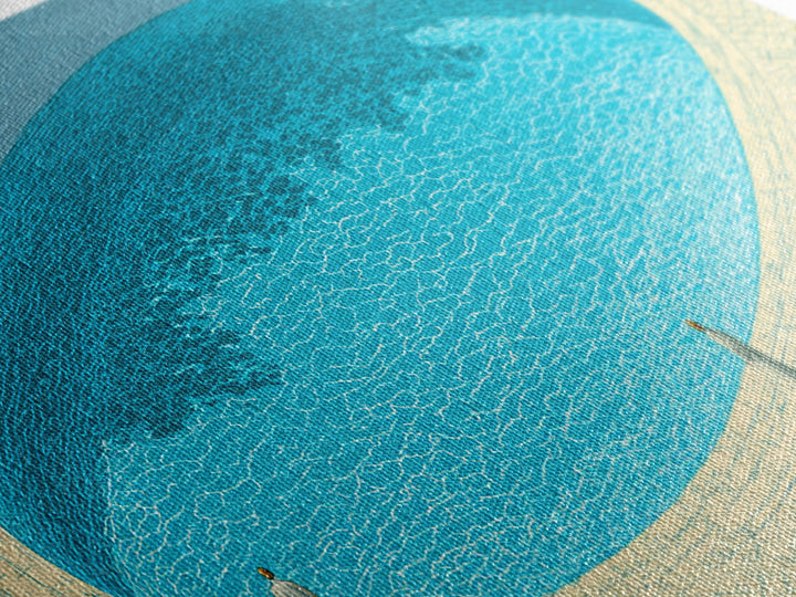 Oval Blue Swimming Pool And Garden Wall Art, Mid Century Modern Decor, Minimalist Coastal Print, Retro Summer Poster, Home Decor