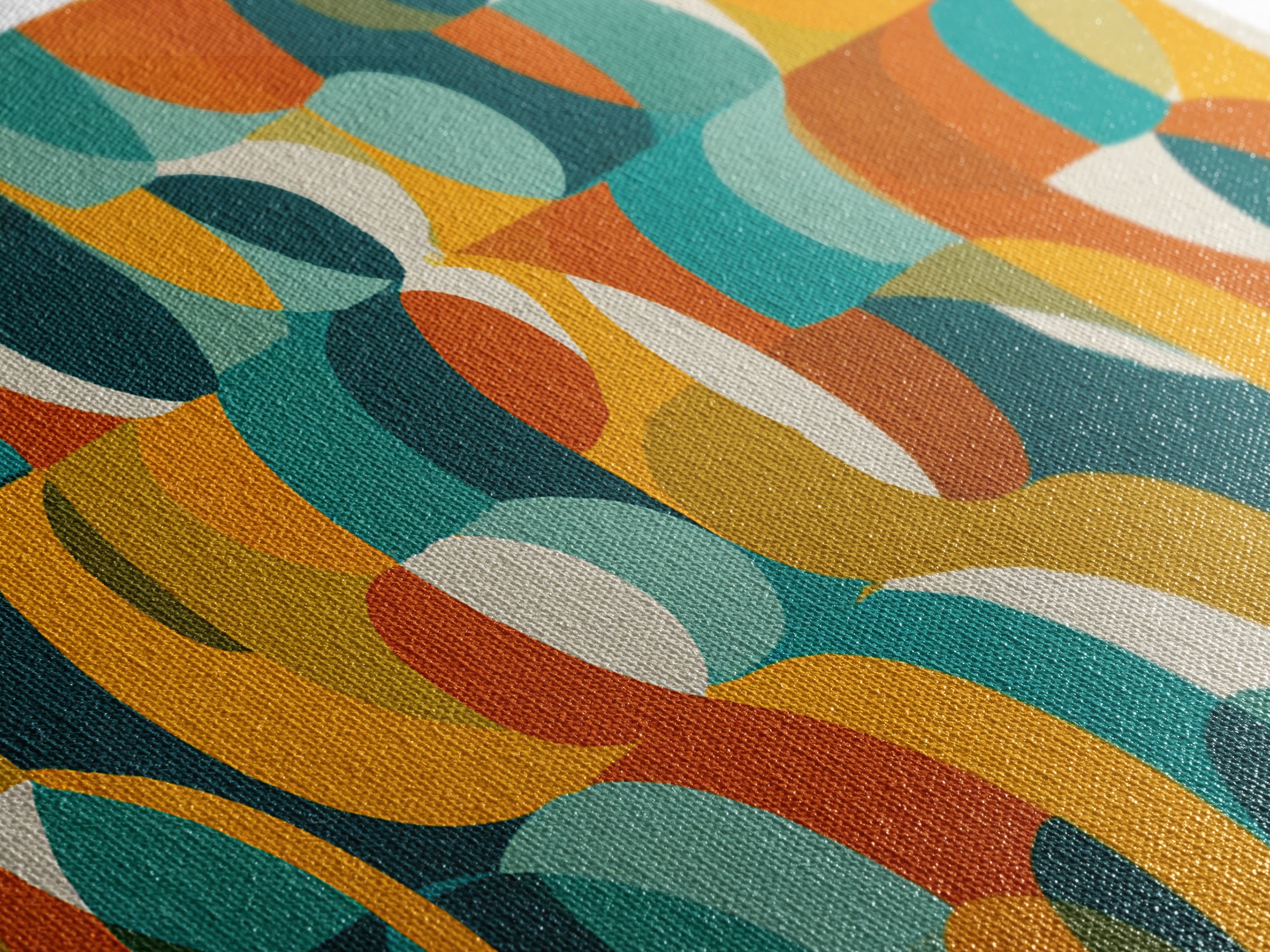Teal Orange Mustard Geometric Pattern Canvas Print, Midcentury Modern Wall Art, Retro Bauhaus Living Room Decor, Bold MCM Home Decor Art