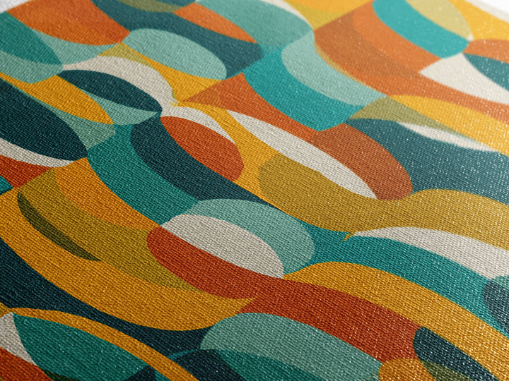 Teal Orange Mustard Geometric Pattern Canvas Print, Midcentury Modern Wall Art, Retro Bauhaus Living Room Decor, Bold MCM Home Decor Art