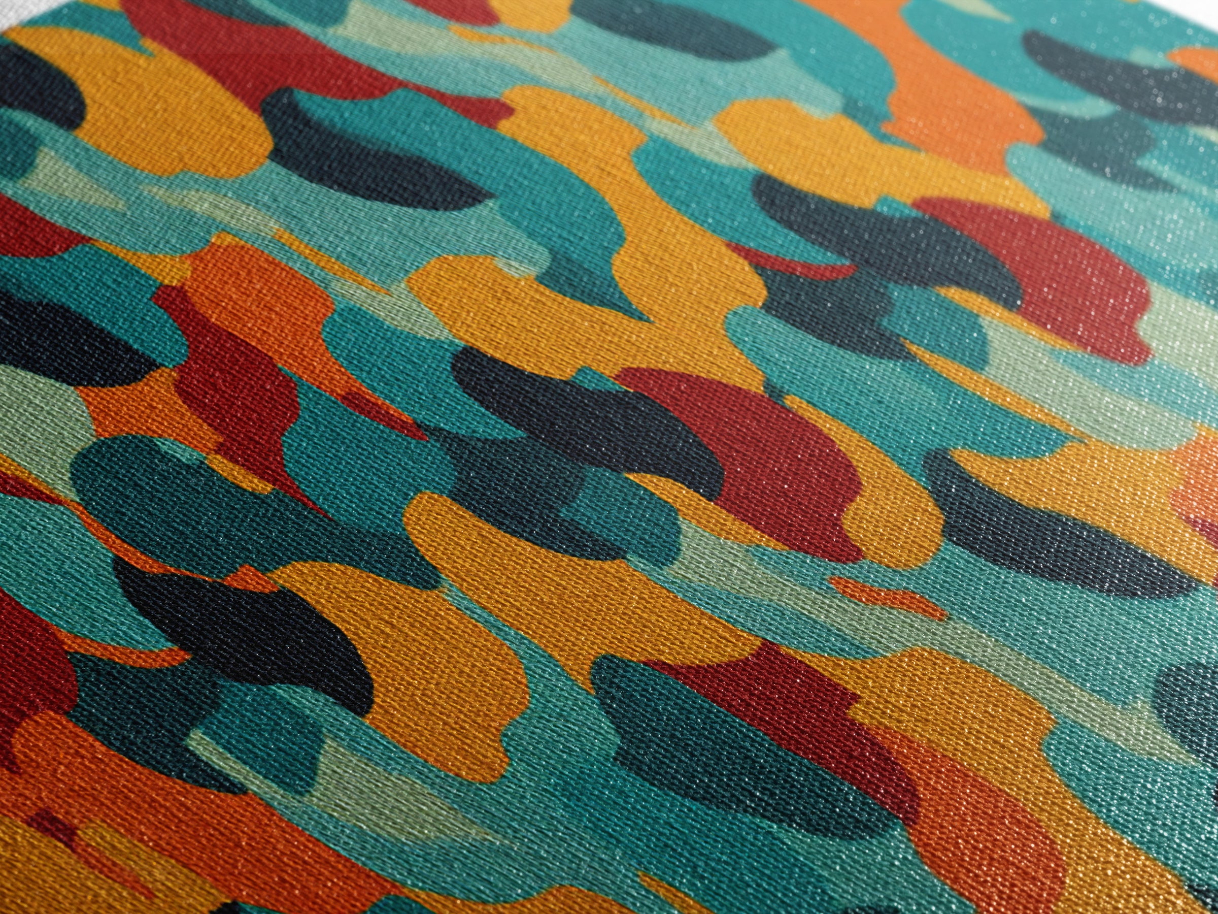 Teal Orange Gold Organic Abstract Wall Art, Midcentury Modern Canvas Print, Funky Retro Pattern Living Room Statement Decor