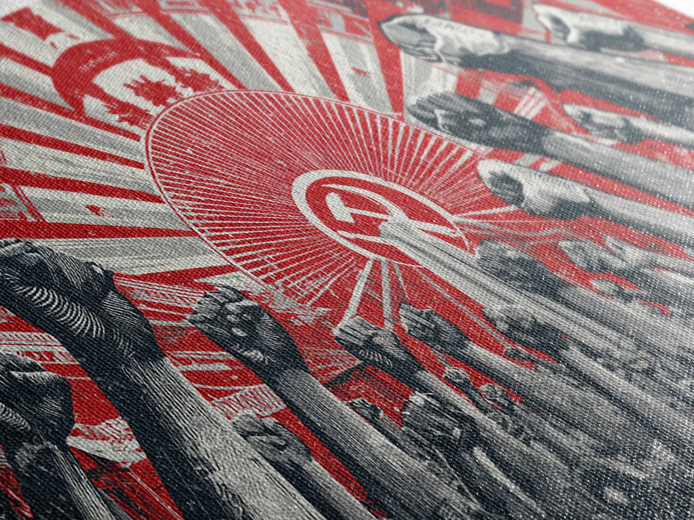 Raised Fists Revolutionary Sunburst Wall Art, Red Black Retro Poster, Midcentury Modern Decor, Bold Graphic Protest Print