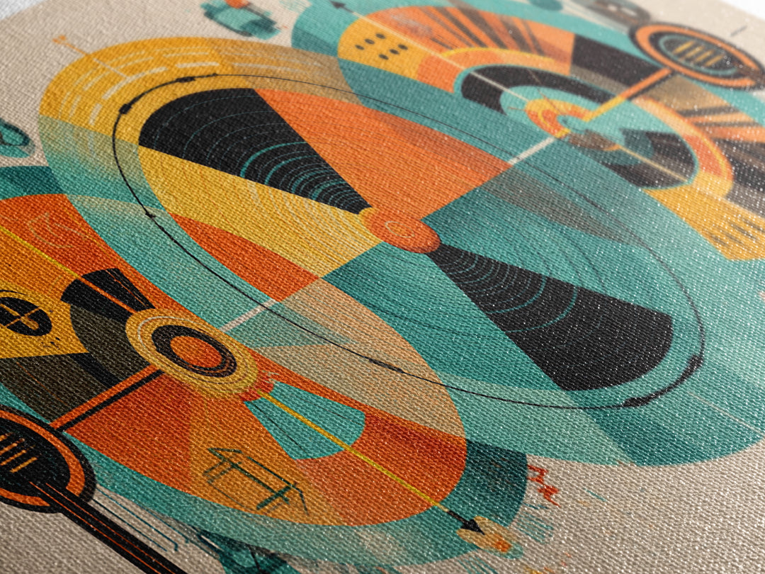 Abstract Atomic Circles And Teal Orange Geometry Wall Art, Bauhaus Midcentury Modern Decor, Retro Geometric Poster Print