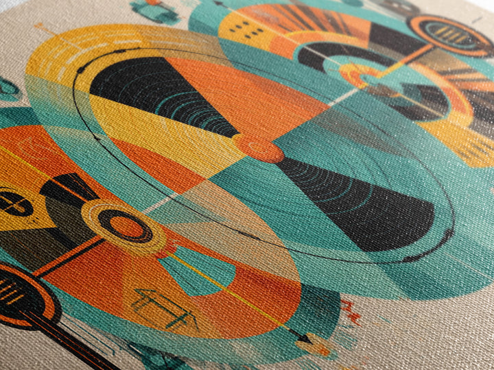 Abstract Atomic Circles And Teal Orange Geometry Wall Art, Bauhaus Midcentury Modern Decor, Retro Geometric Poster Print