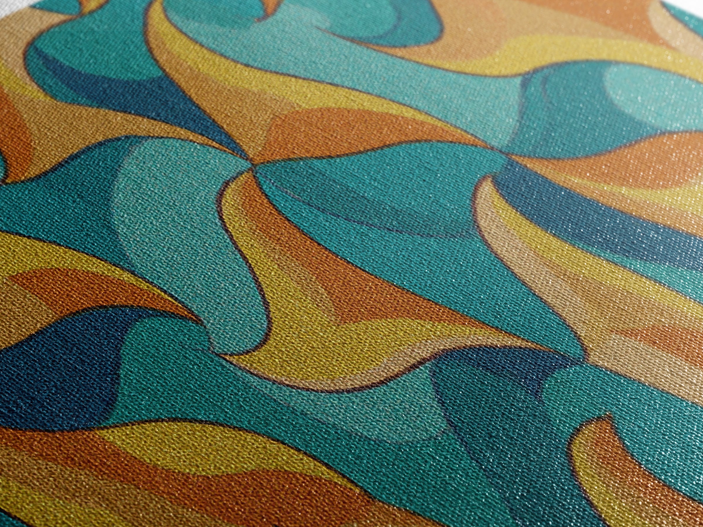 Turquoise Mustard Orange Boomerang Abstract Canvas Print, Midcentury Modern Wall Art, Retro Atomic Home Decor, MCM Living Room Statement Art