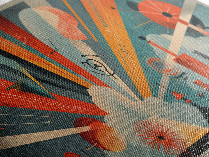Atomic Orange Teal Geometric Burst Wall Art, Midcentury Modern Decor, Retro Abstract Art Print, Bauhaus Office Home Decor