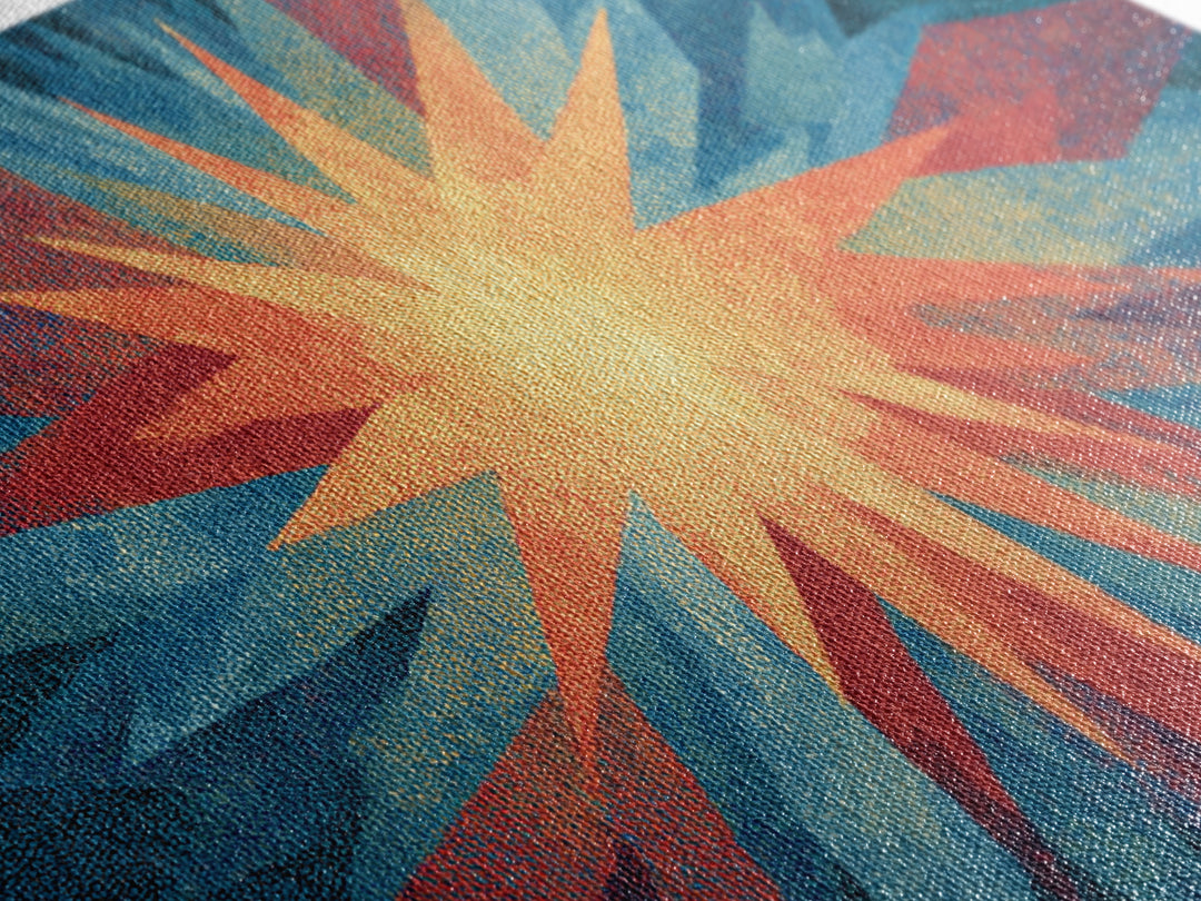 Red Blue Abstract Starburst Canvas Print, Bright Modern Wall Art, Space Abstract Art, Colorful Retro Home Office Decor Print