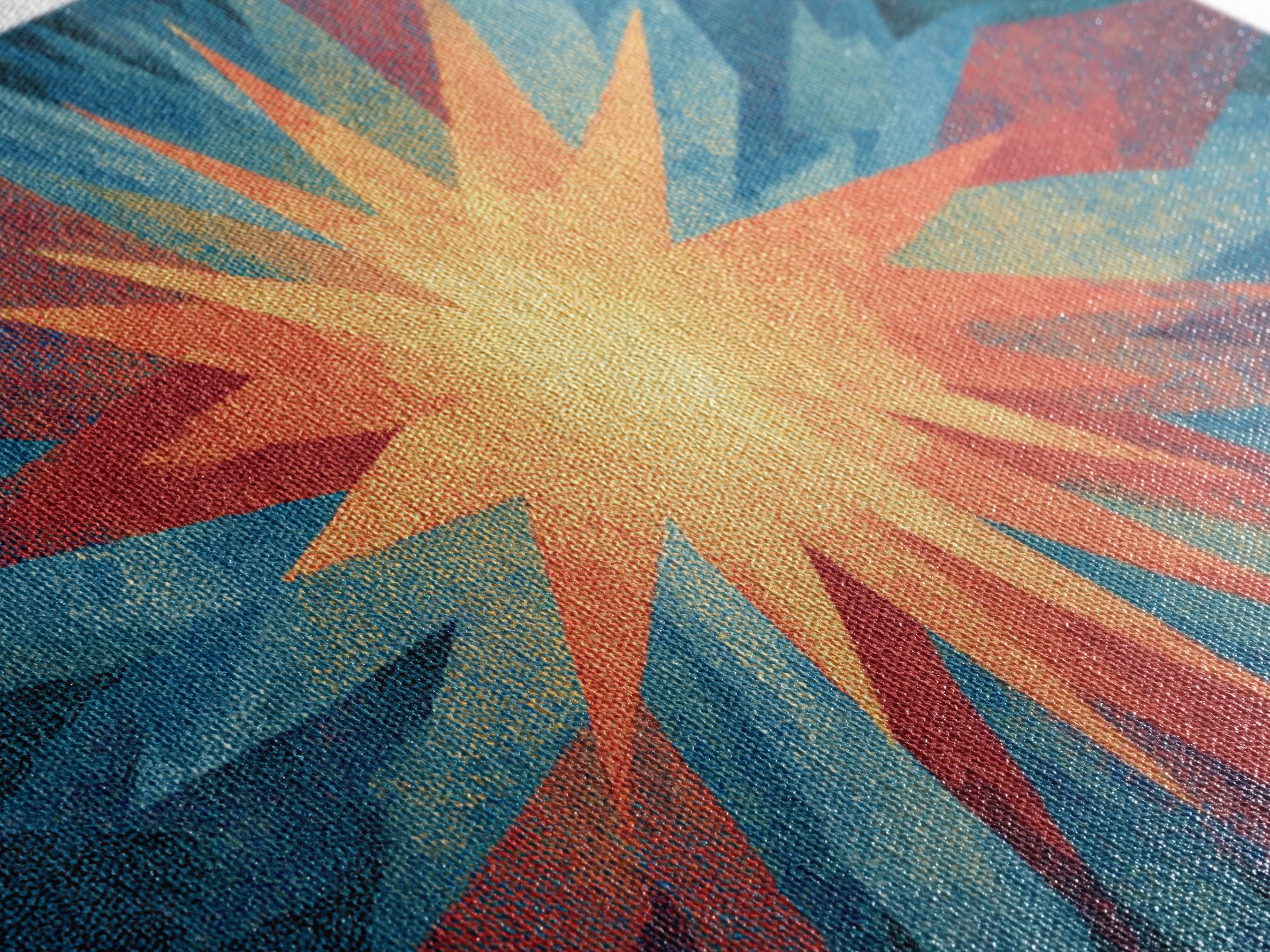 Red Blue Abstract Starburst Canvas Print, Bright Modern Wall Art, Space Abstract Art, Colorful Retro Home Office Decor Print