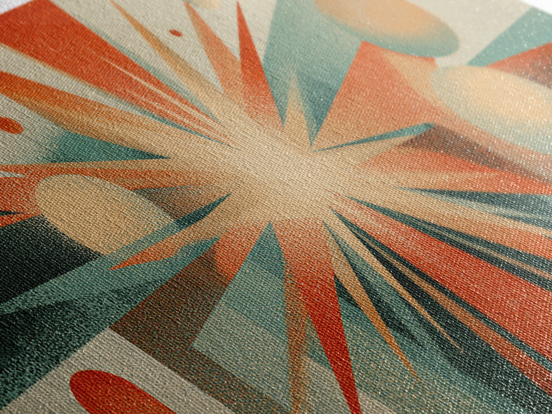 Cream Orange Teal Atomic Starburst Wall Art, Midcentury Modern Art Print, Geometric Abstract Decor, Retro Home Office Decor