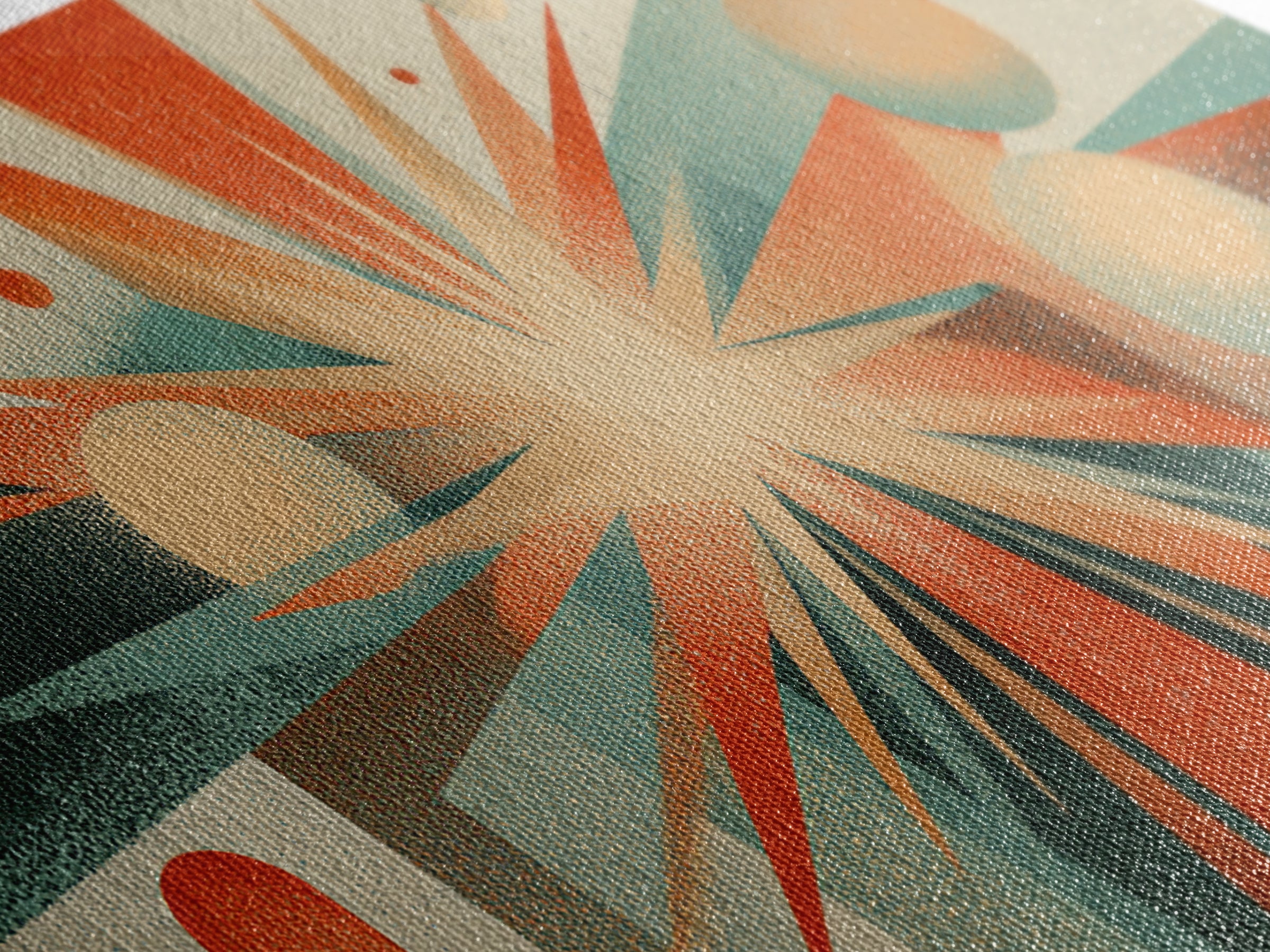 Cream Orange Teal Atomic Starburst Wall Art, Midcentury Modern Art Print, Geometric Abstract Decor, Retro Home Office Decor