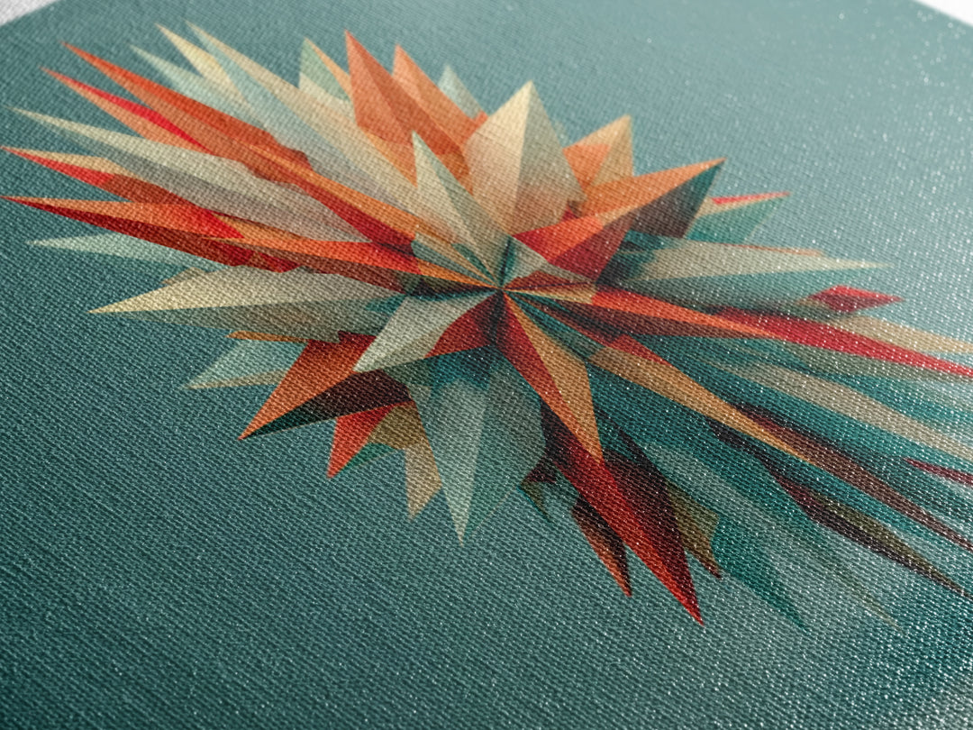Floating Geometric Spiked Star Sculpture Canvas Print, Midcentury Modern Wall Art, Atomic Abstract Decor, Mcm Home Office