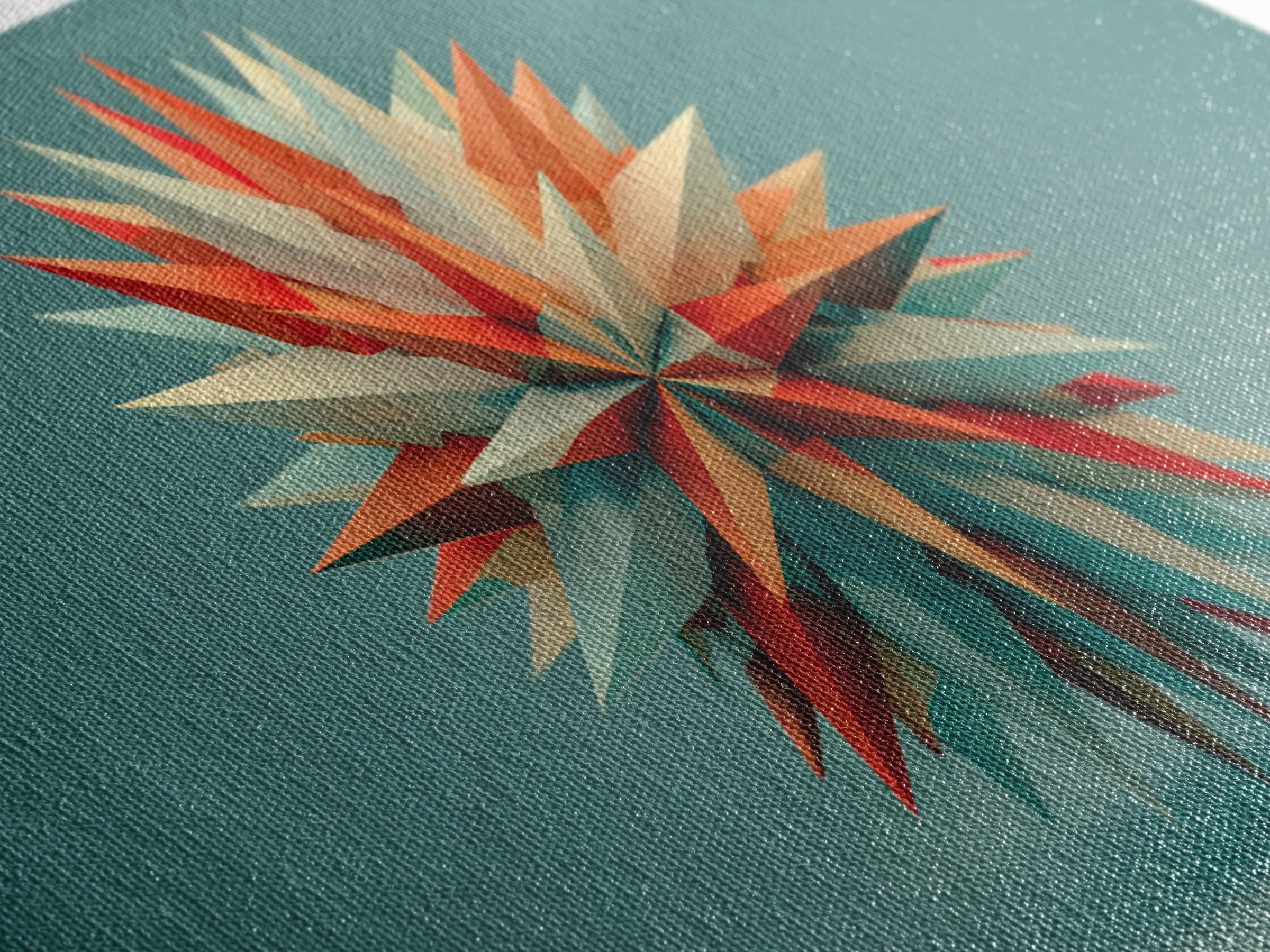 Floating Geometric Spiked Star Sculpture Canvas Print, Midcentury Modern Wall Art, Atomic Abstract Decor, Mcm Home Office
