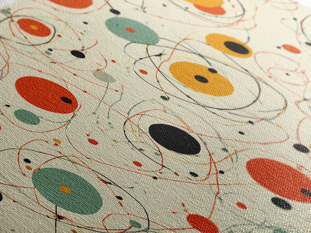 Orange Sage Atomic Circles Wall Art, Midcentury Modern Abstract Canvas Print, Retro Geometric Poster, Bold MCM Decor For Living Room