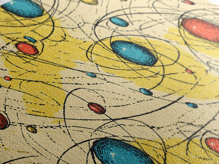 Yellow Blue Atomic Planets Wall Art, Midcentury Modern Abstract Print, Retro Space Poster, Geometric MCM Living Room Decor