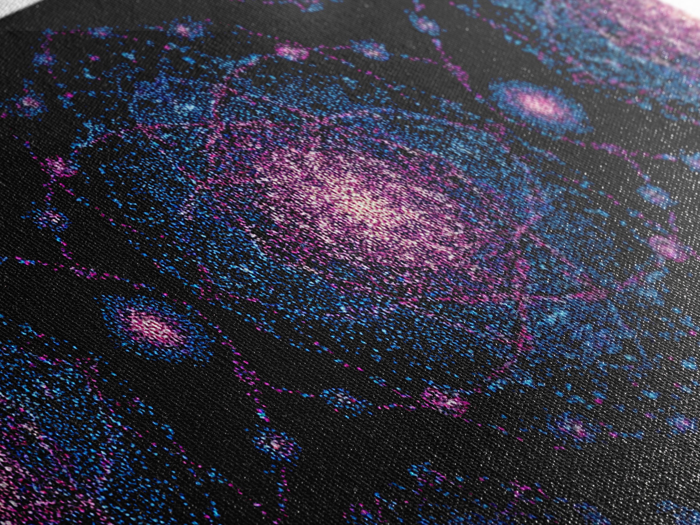 Pink Blue Particle Galaxies Canvas Print, Modern Abstract Wall Art, Cosmic Retro Poster, Space Decor, Colorful MCM Print