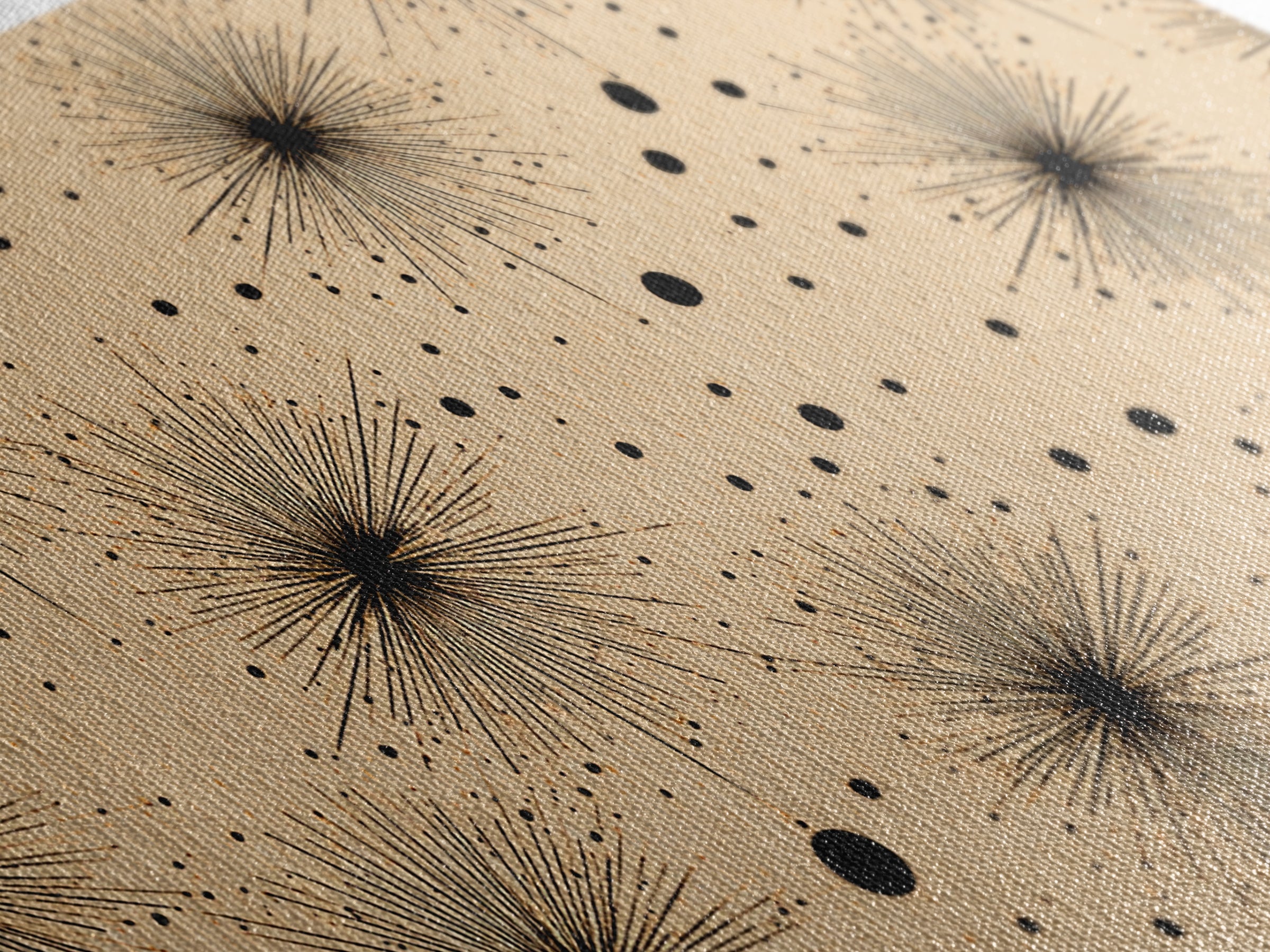 Black Atomic Starburst Dots Wall Art, Midcentury Modern Minimalist Canvas Print, Retro Geometric Decor, Neutral MCM Poster