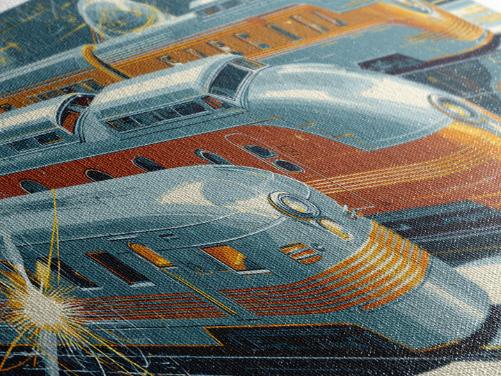 Silver Gold Futuristic Streamliner Trains, Mid Century Modern Wall Art, Atomic Railroad Poster, Retro Transportation Decor