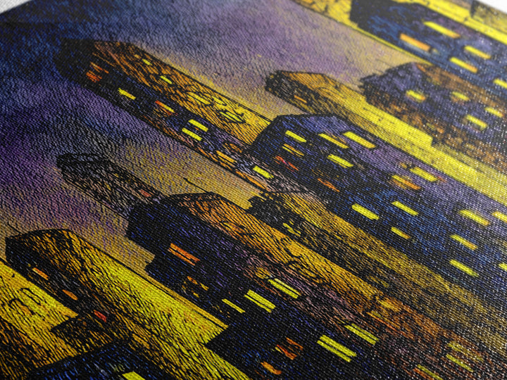 Golden Dusk City Skyline Wall Art, Blue Urban Nightscape, Modern Abstract Art Print, Office Decor, Living Room Wall Decor