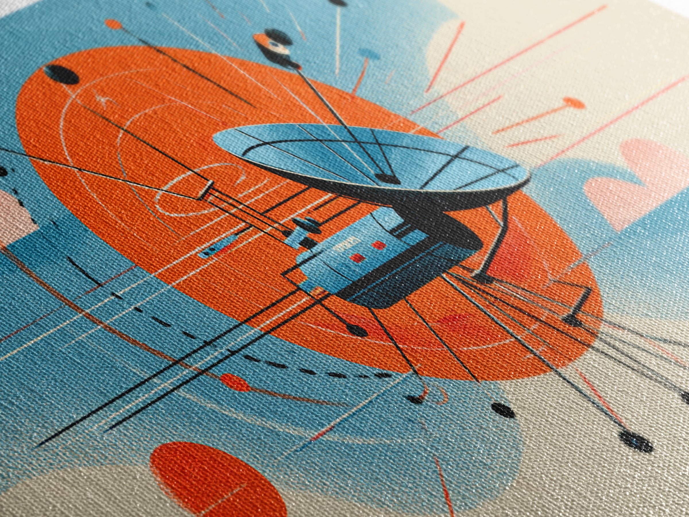 Retro Satellite Dish With Orange Sun Canvas Print, Midcentury Modern Wall Art, Atomic Space Poster, MCM Office Decor Gift