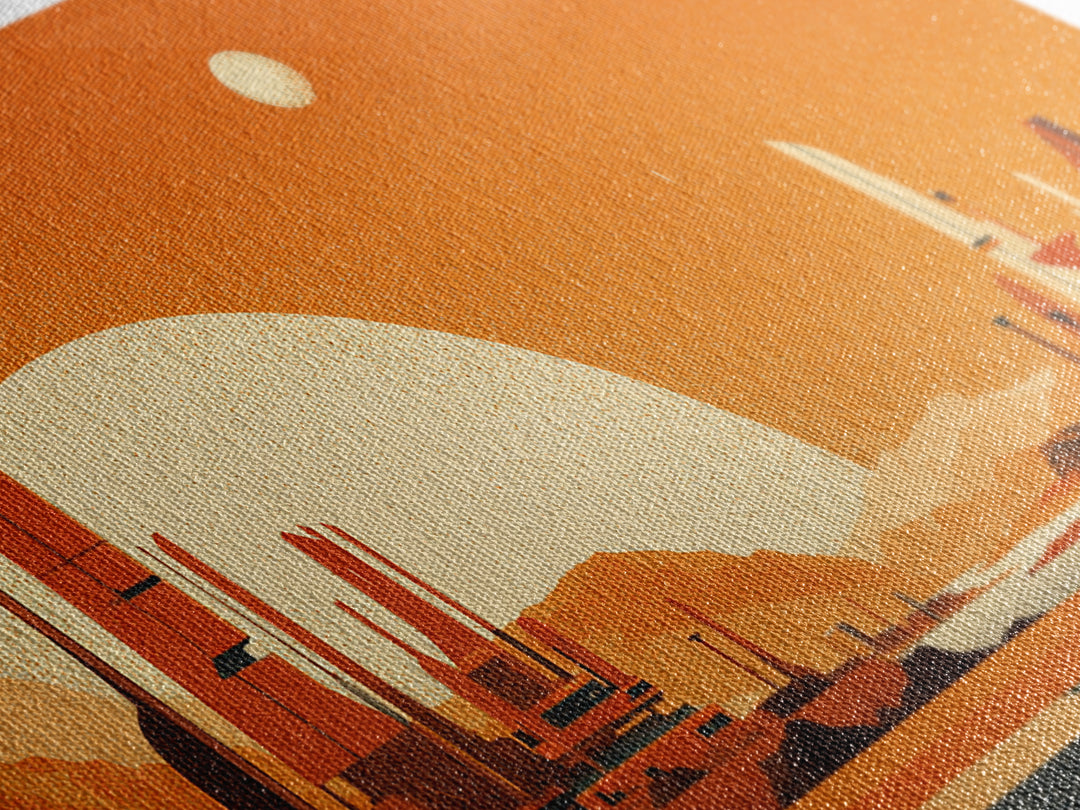Orange Futuristic Desert City Wall Art, Midcentury Modern Sci Fi Landscape, Retro Space Poster, MCM Living Room Decor, Orange Art Print