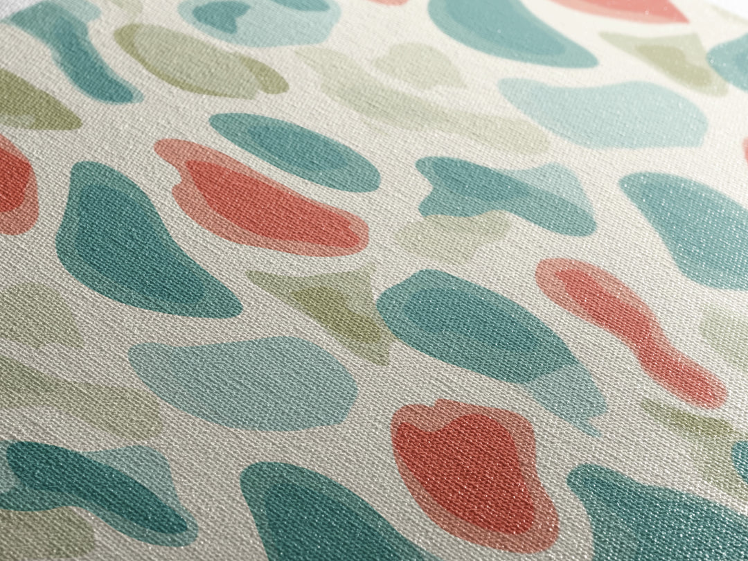 Pastel Terrazzo Organic Shapes Canvas Print, Midcentury Modern Abstract Wall Art, Sage Green Coral Decor, Minimalist Poster