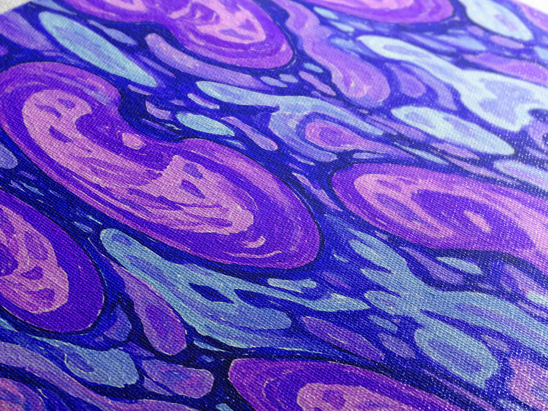 Purple Blue Psychedelic Organic Pattern Canvas Print, Modern Abstract Art, Groovy Wall Decor, Funky 70s Bedroom Art Print