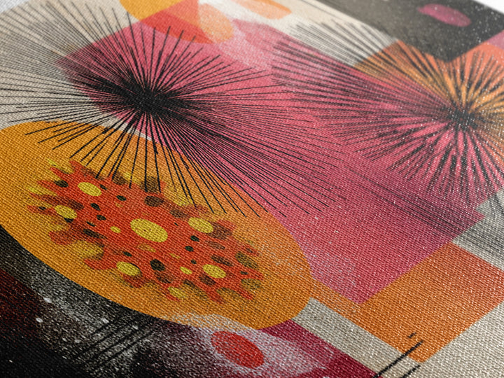 Pink Orange Abstract Starbursts Wall Art, Midcentury Modern Art Print, Retro Geometric Poster, Bold MCM Home Decor, Living Room Decor