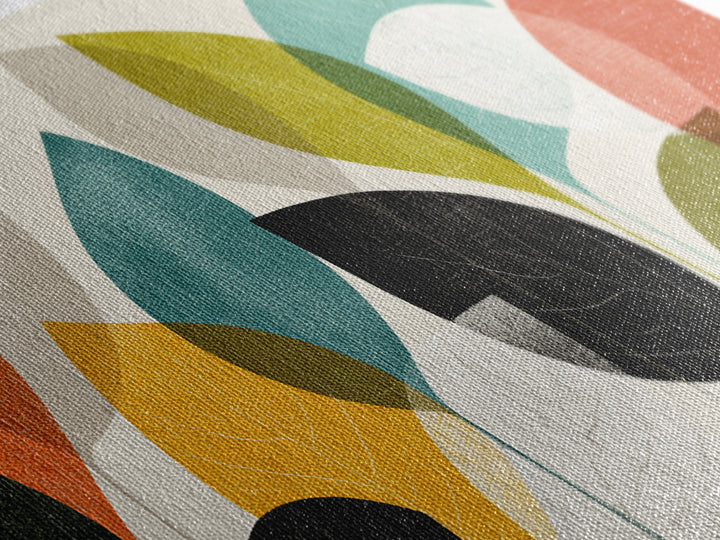 Abstract Overlapping Leaves In Teal Orange Yellow Wall Art, Midcentury Modern Botanical Print, Retro Living Room Decor Gift