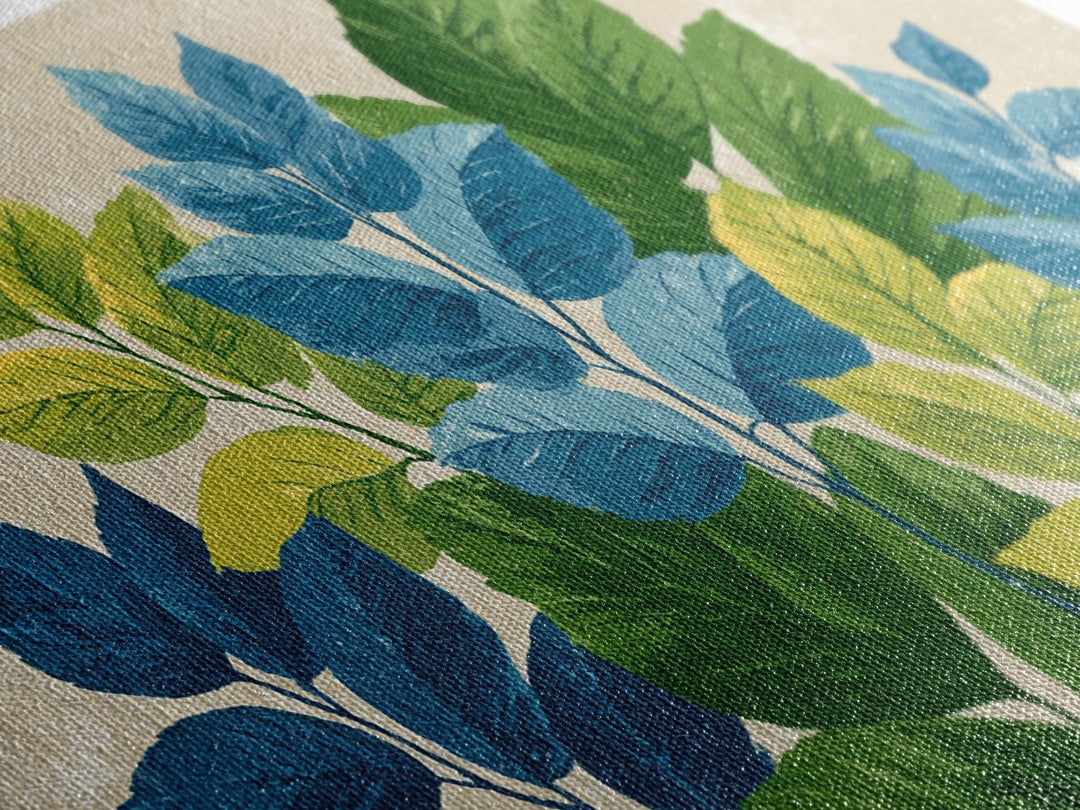 Blue Green Botanical Branches With Textured Leaves Wall Art, Midcentury Modern Nature Print, Calm Bedroom Office Decor Gift