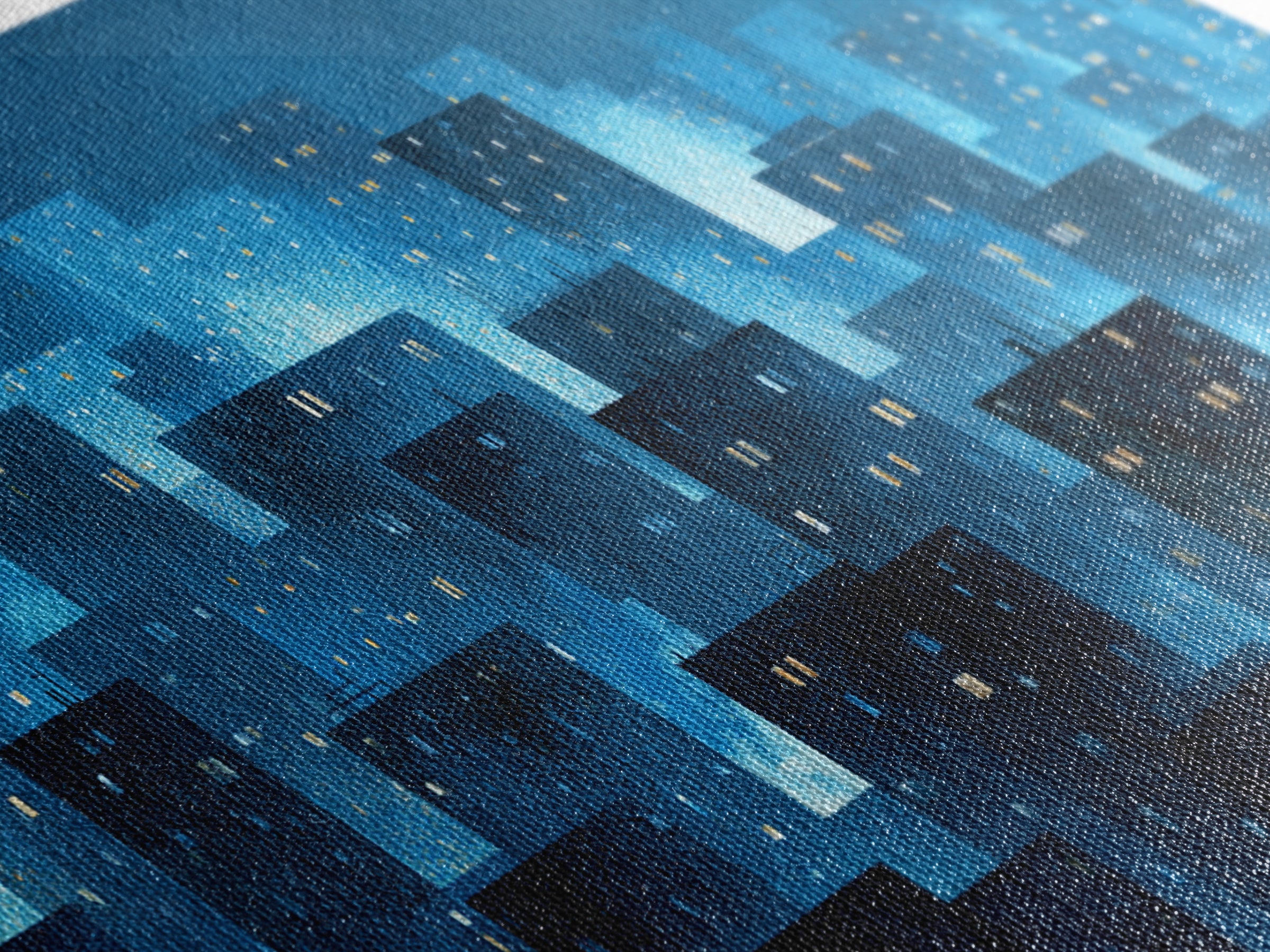 Misty Blue Urban Skyline Framed Canvas Print, Snowy City Lights, Modern Wall Art, Large Abstract Decor, Office Wall Art Print