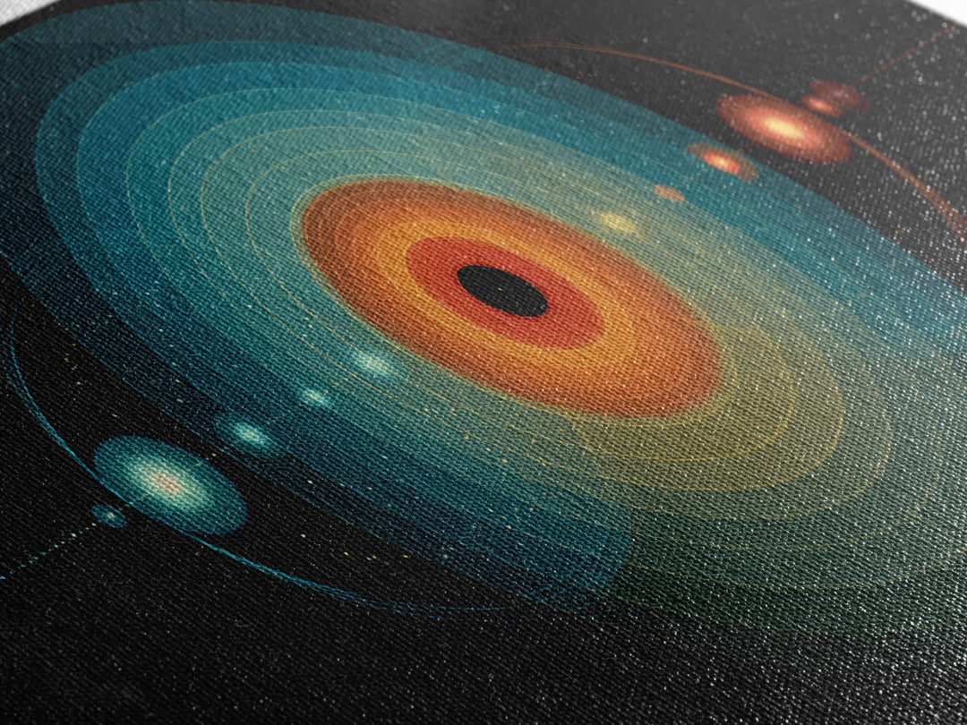 Solar System Orbit Canvas Print, Midcentury Modern Space Abstract, Teal Orange Circle Wall Decor, Retro Office Art Print Gift