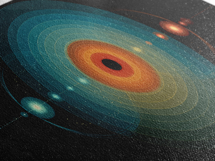 Solar System Orbit Canvas Print, Midcentury Modern Space Abstract, Teal Orange Circle Wall Decor, Retro Office Art Print Gift