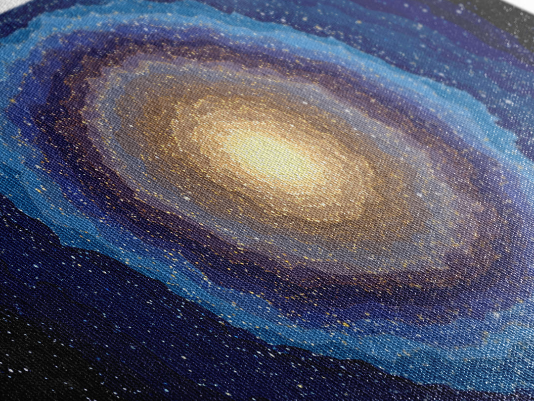 Blue Gold Galaxy Nebula Canvas Print, Modern Abstract Space Art, Starry Cosmic Wall Decor, Oversized Living Room Poster Print