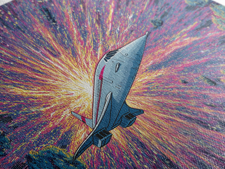 Retro Futuristic Jet Wall Art, Midcentury Sci Fi Airplane Print, Starburst Space Poster, Colorful Modern Home Decor Gift
