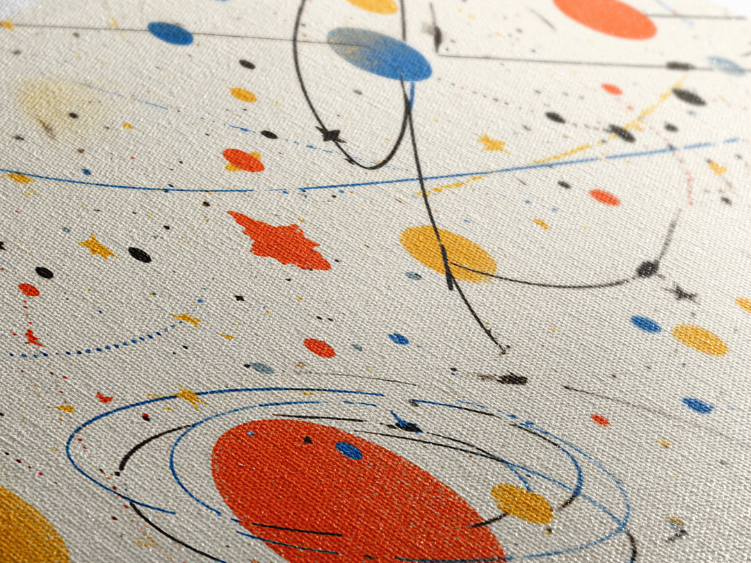 Playful Orbiting Planets And Stars Canvas Print, Atomic Mid Century Modern Wall Art, Retro Space Poster, Kids Room Decor