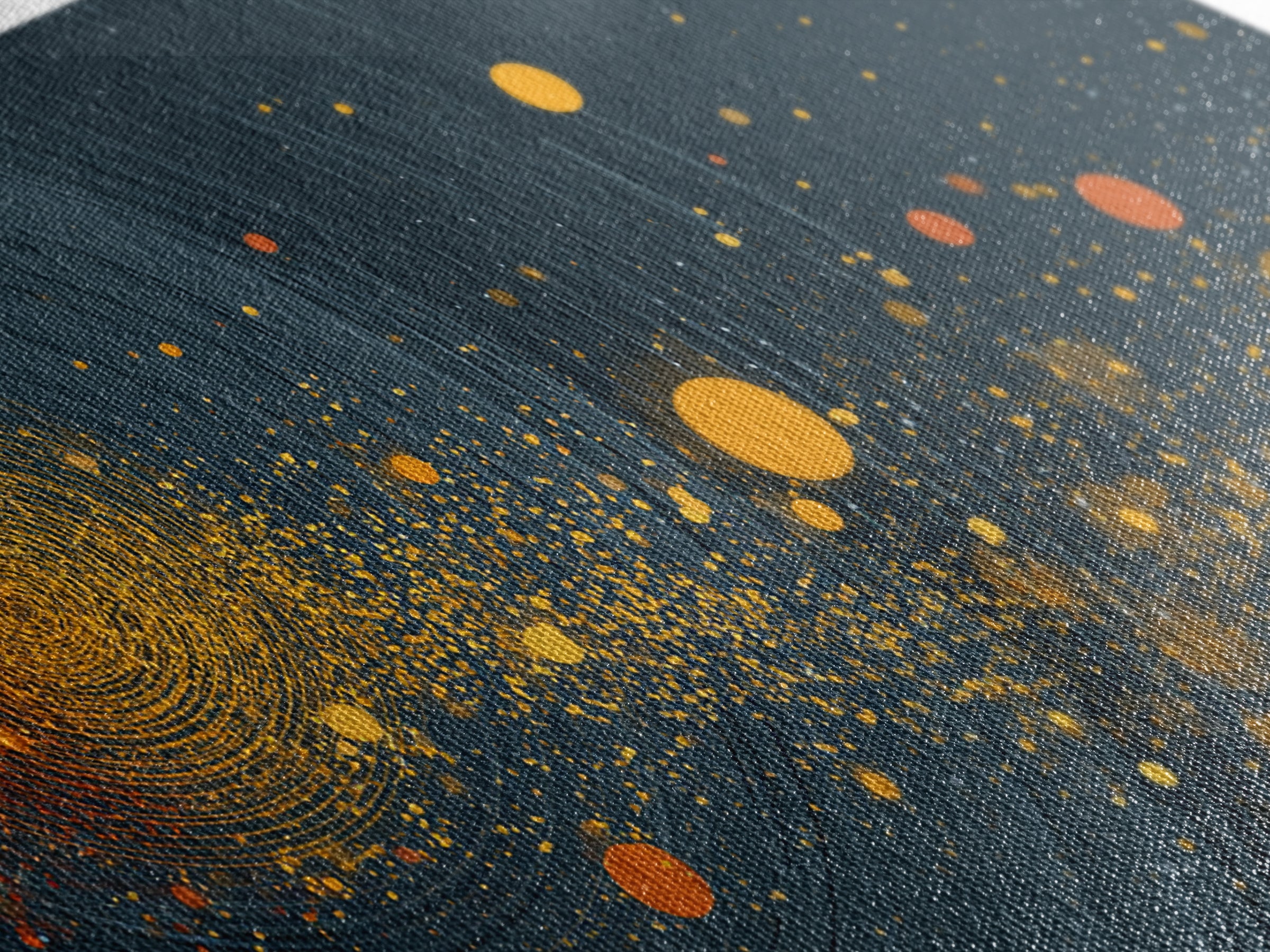 Orange Cosmic Spiral And Star Fields Framed Canvas Print, Abstract Space Wall Art, Mid Century Modern Decor, Galaxy Poster
