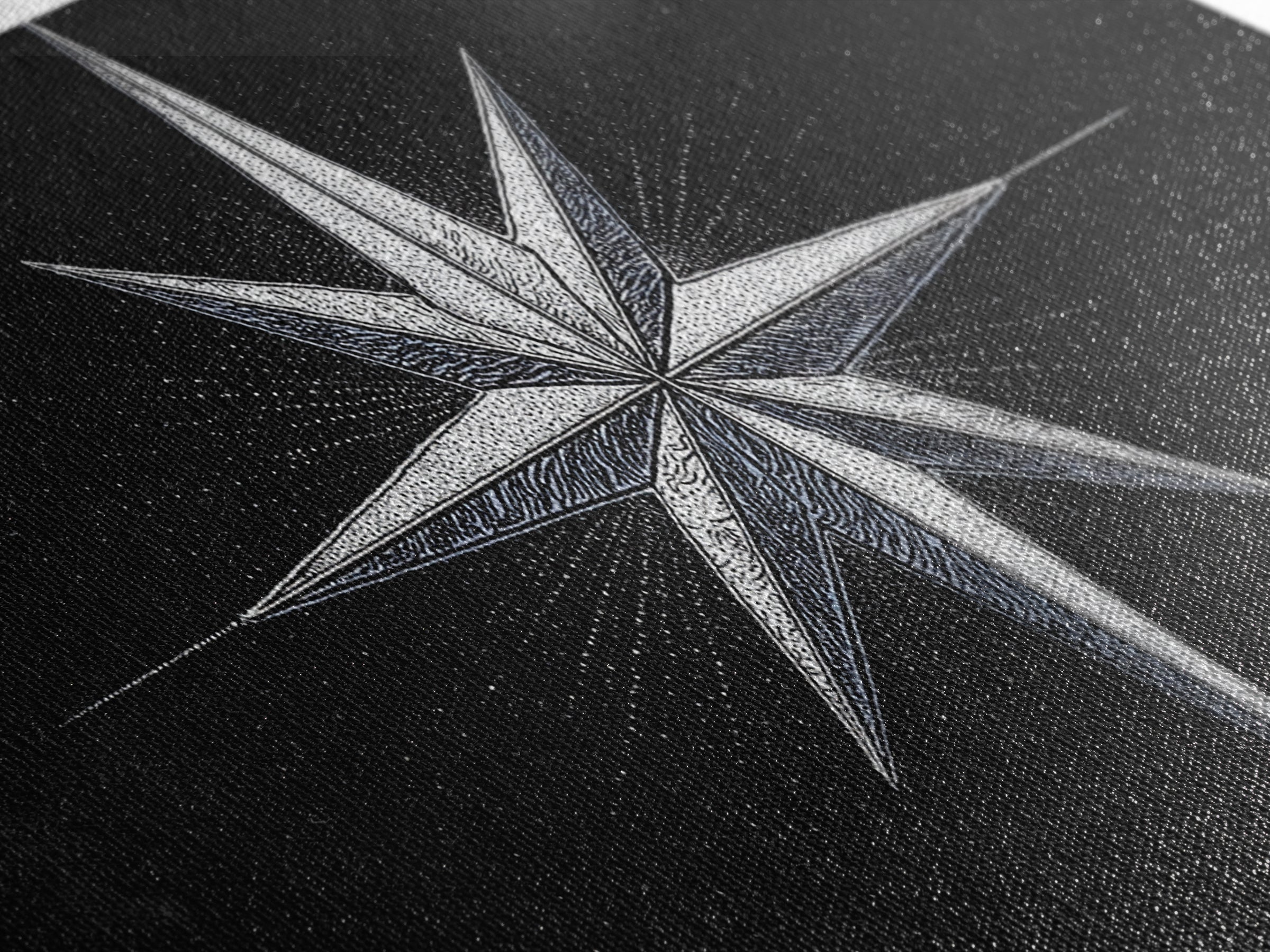 Stippled Compass Rose Canvas Print, Black And White Nautical Star Wall Art, Geometric Modern Poster, Minimal Office Decor