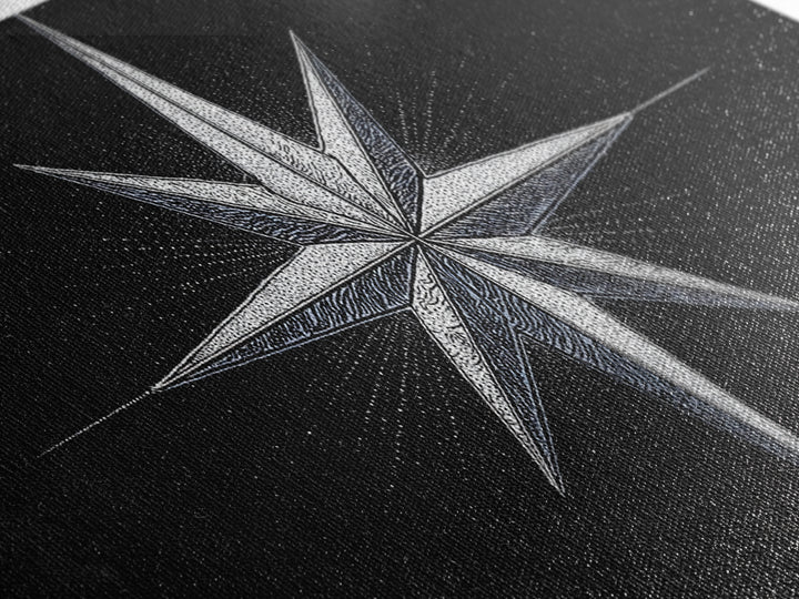 Stippled Compass Rose Canvas Print, Black And White Nautical Star Wall Art, Geometric Modern Poster, Minimal Office Decor