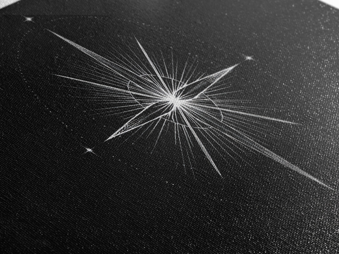 Radiant Compass Star Framed Canvas Print, Black And White Celestial Wall Art, Minimal Geometric Poster, Nautical Decor Gift