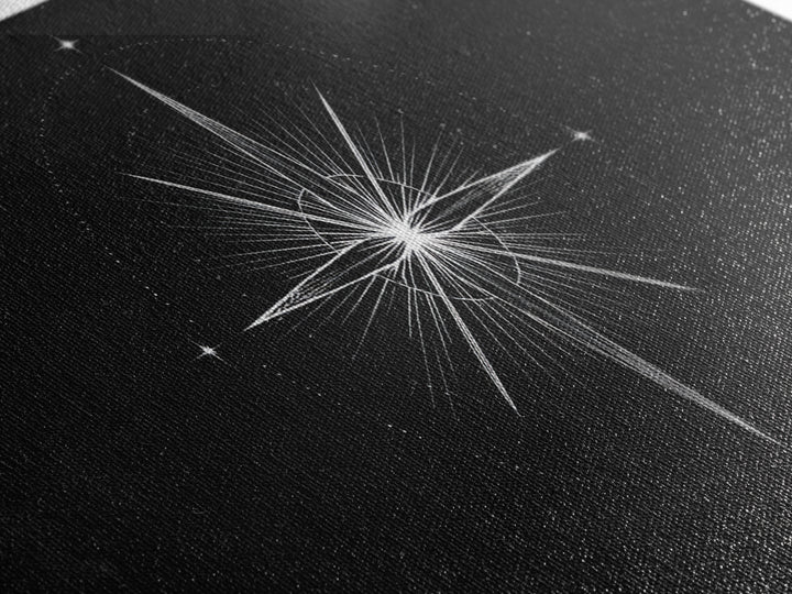 Radiant Compass Star Framed Canvas Print, Black And White Celestial Wall Art, Minimal Geometric Poster, Nautical Decor Gift