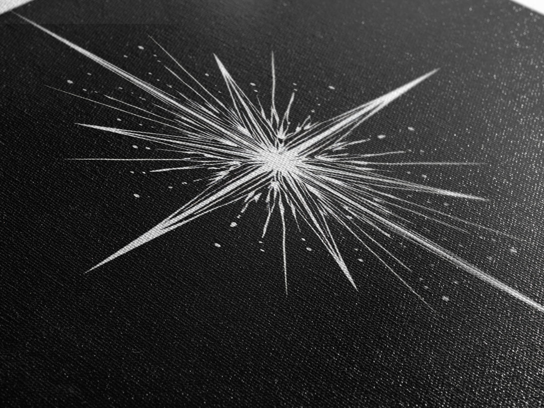 Bright North Star Wall Art, Black And White Celestial Burst Print, Minimal Geometric Poster, Modern Nautical Office Decor