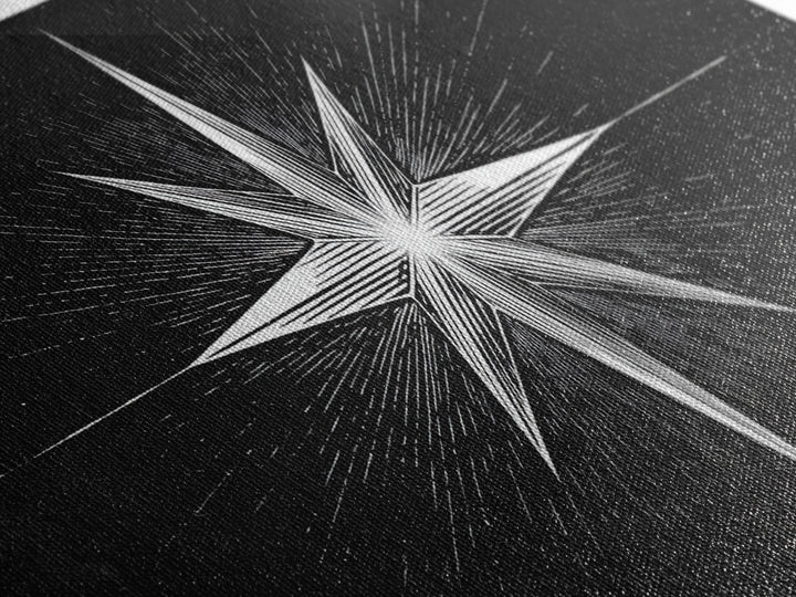 Exploding Compass Star Canvas Print, Black And White Celestial Wall Art, Geometric Nautical Poster, Modern Home Office Decor
