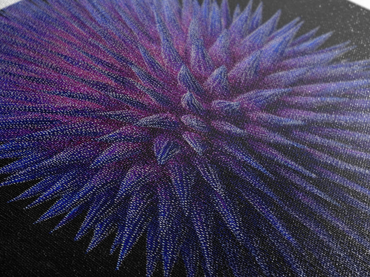 Purple Blue Spiky Sphere Canvas Print, Modern Abstract Art, Space Abstract Art, Futuristic Wall Decor, Large Sci Fi Retro Art