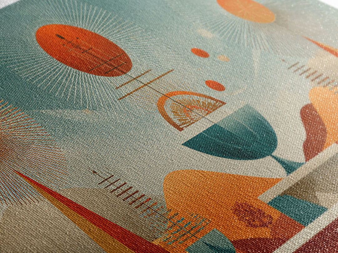 Desert Atomic Fountain Wall Art, Midcentury Modern Art Print, Palm Springs Decor, Orange Teal Geometric Poster, MCM Decor