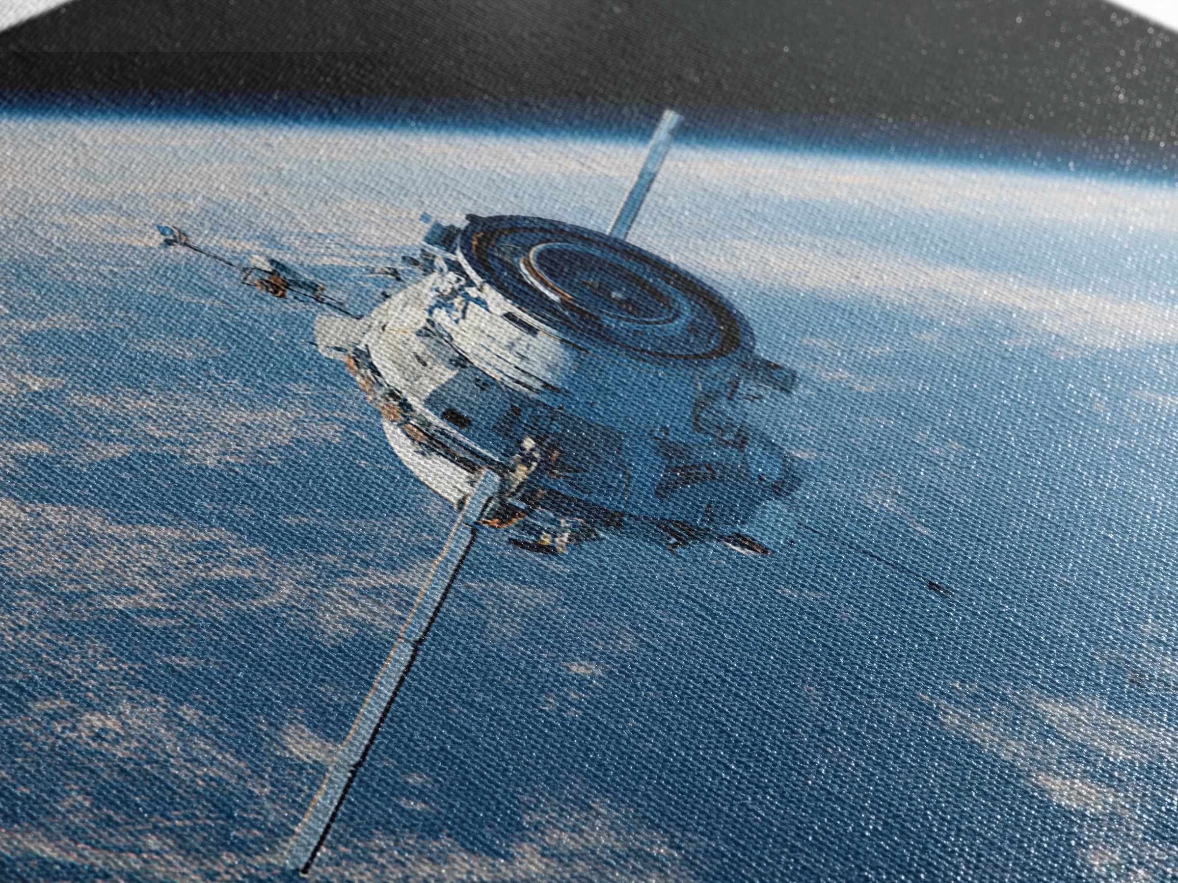 Realistic Spacecraft Orbiting Blue Earth Canvas Print, Modern Space Wall Decor, Satellite Poster, Sci Fi Office Artwork Gift